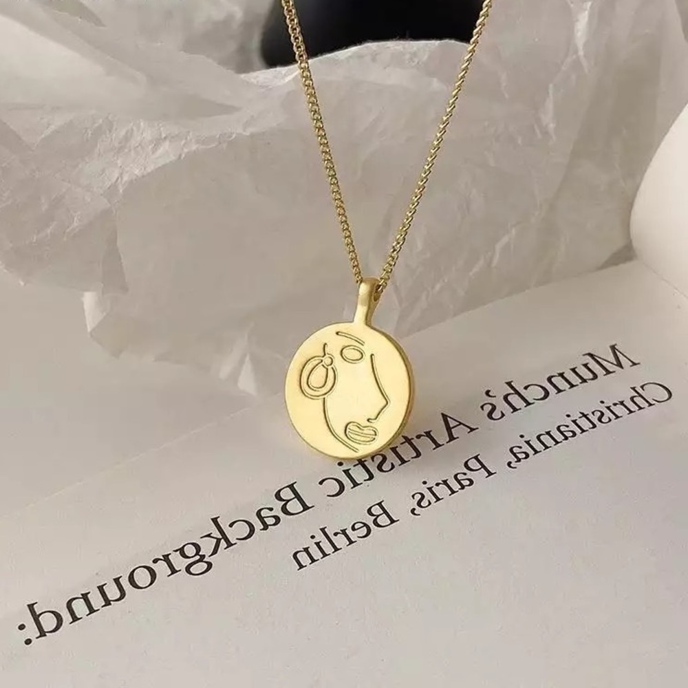 New 18K Gold Vermeil Sterling Silver 925 Face Silhouette adjustable Necklace